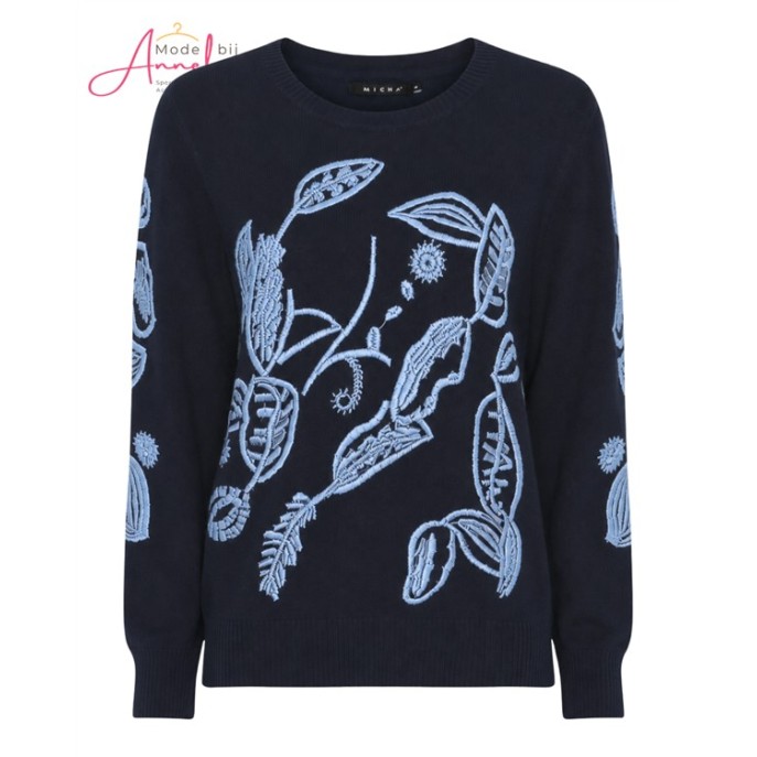 Micha Pullover blad borduring 182125 Navy Blue Micha Pullover blad borduring 182125 Navy Blue